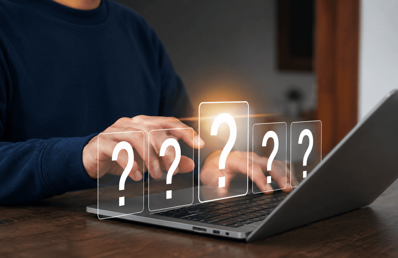Laptop with questions on the screen
